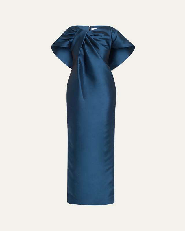 Meryl Asymmetric Drape Mikado Column Gown